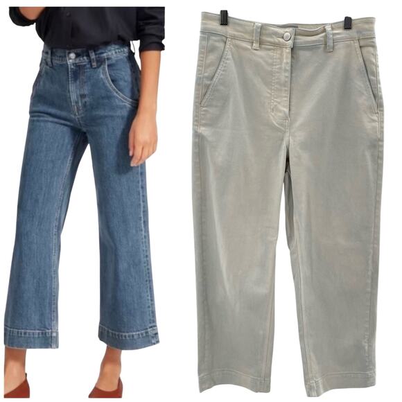 Everlane Wide Leg High Waisted Cropped Casual Quality Denim Jeans Size 8 Boho - Picture 1 of 16